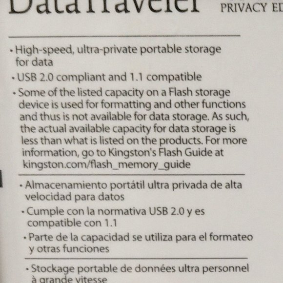 Kingston 4GB Data Traveler AES Encrypted Vault Privacy 2.0 Flash Drive - Picture 3 of 4